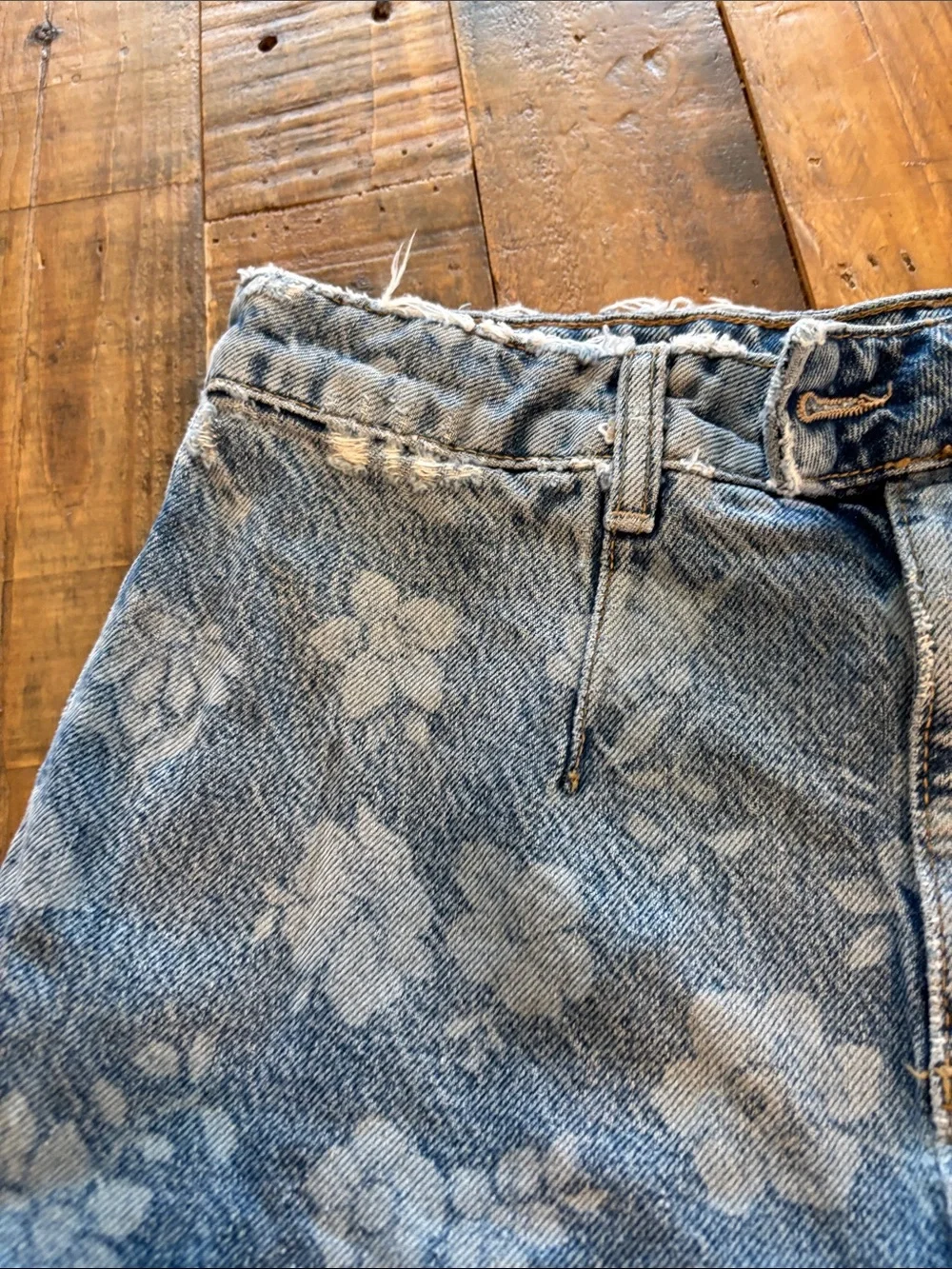 We the Free Floral Bleach-Wash Denim Shorts Blue